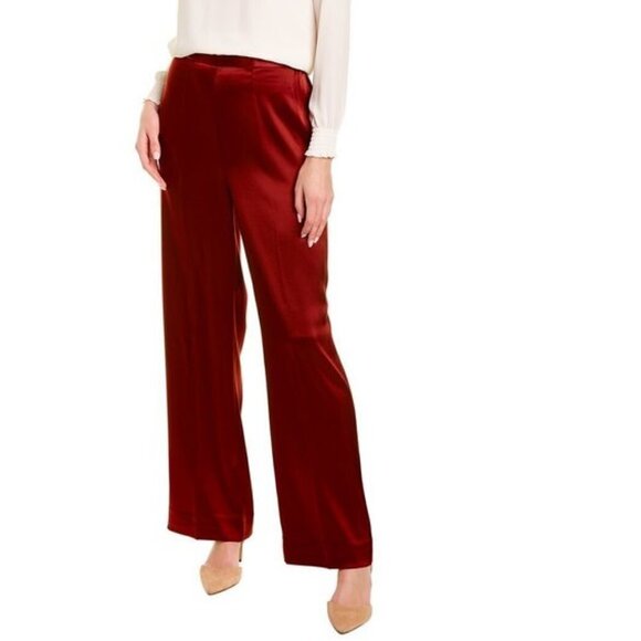💕ST. JOHN💕 Liquid Satin Pant Elastic Back Pull-On Wide-Leg Oxblood Red M NWOT - Picture 2 of 11
